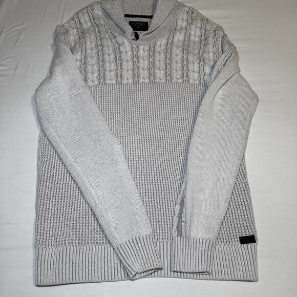 Outpost Makers Cable Knit Sweater Mens L The Buckle Shawl Collar Gray White NWT - Picture 12 of 15
